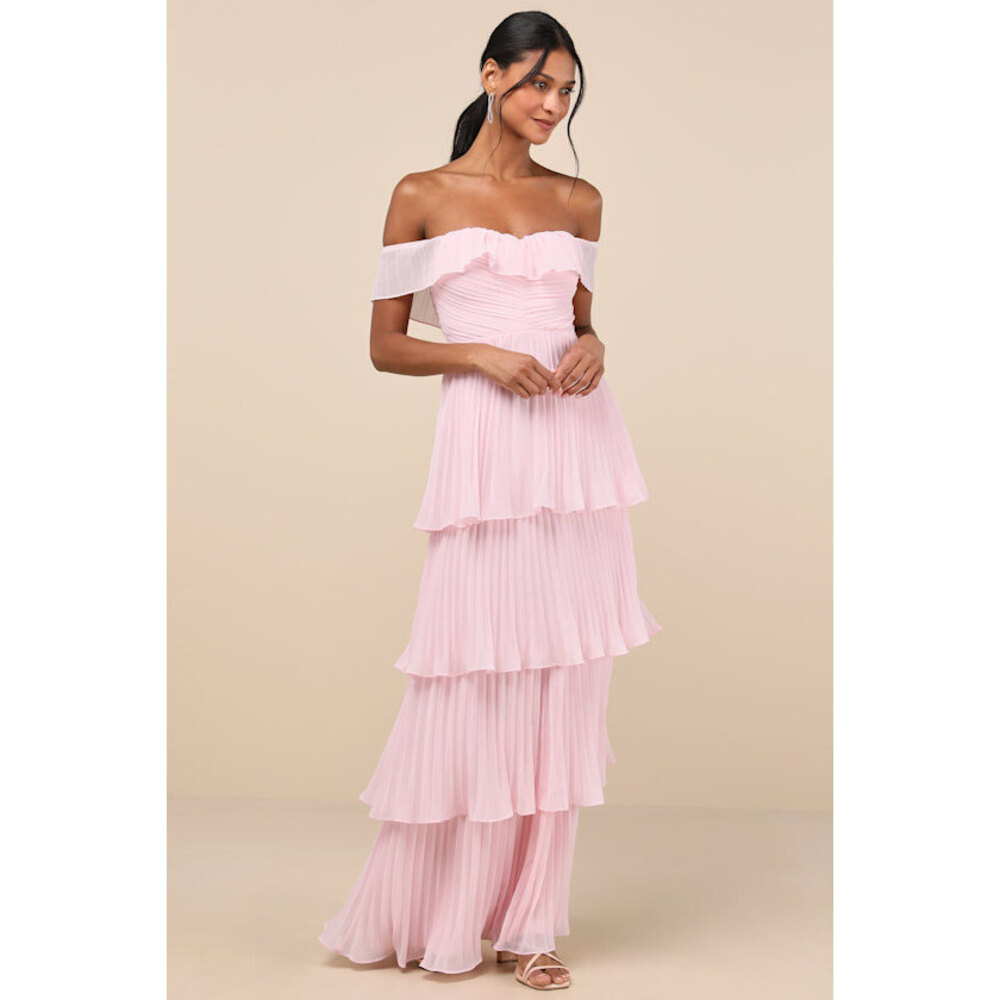 Lulus Always Remarkable Pink Pleated Off-the-shoulder Maxi Dress - Size XL